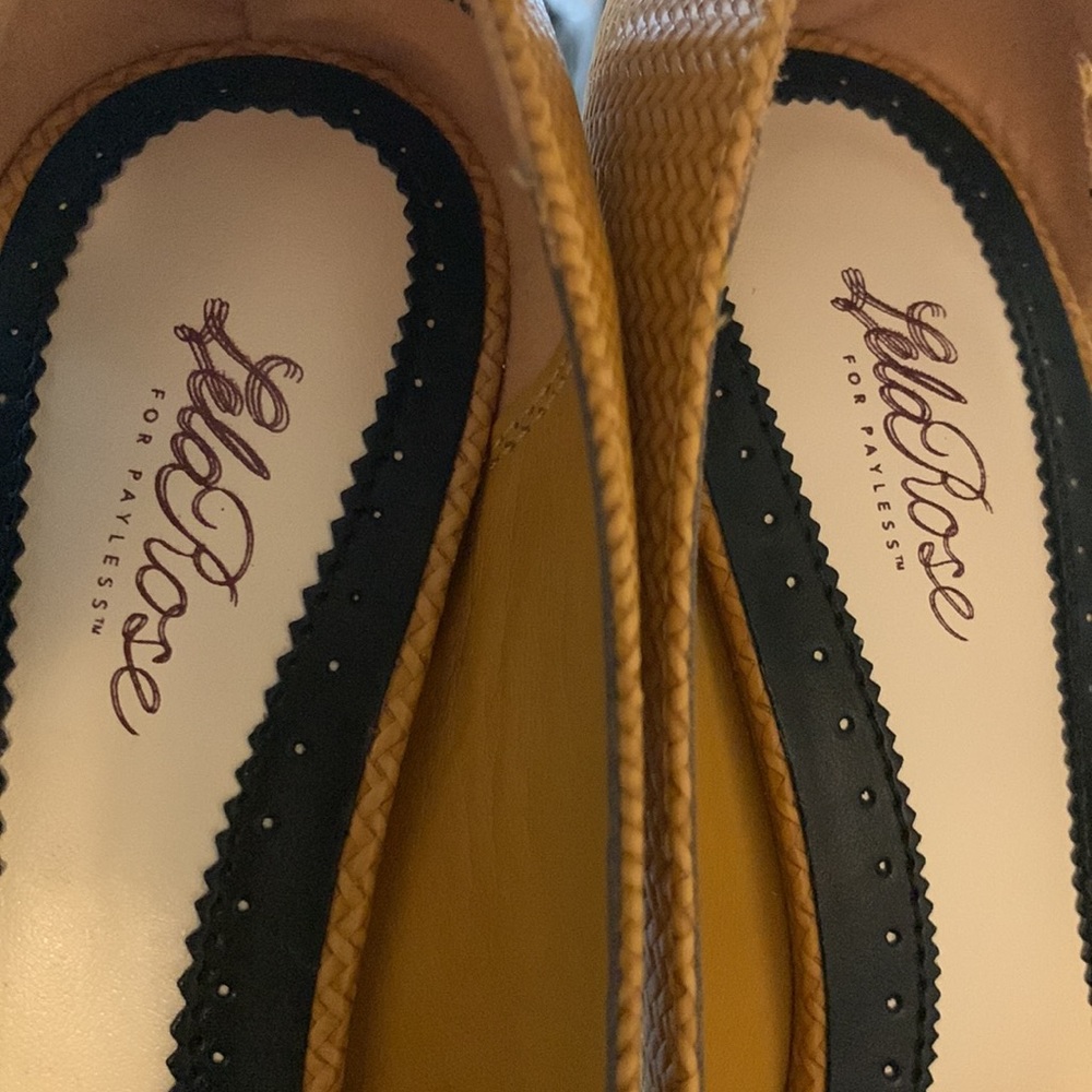 Lela Rose (For Payless) heels w/ black bow accent! Mustard color/weave pattern! - Picture 8 of 10